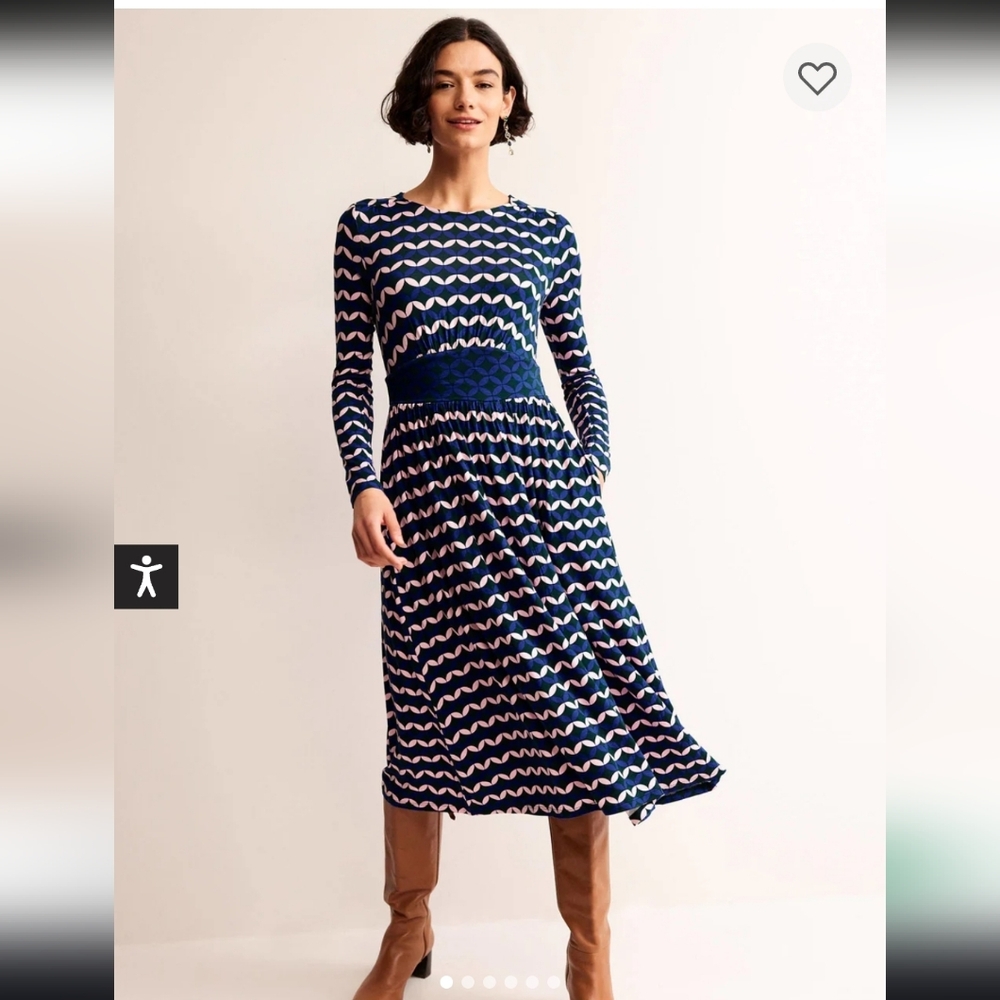NWT Boden Thea Long Sleeve Midi Dress, Size 4, Surf The Web, Diamond Terrace